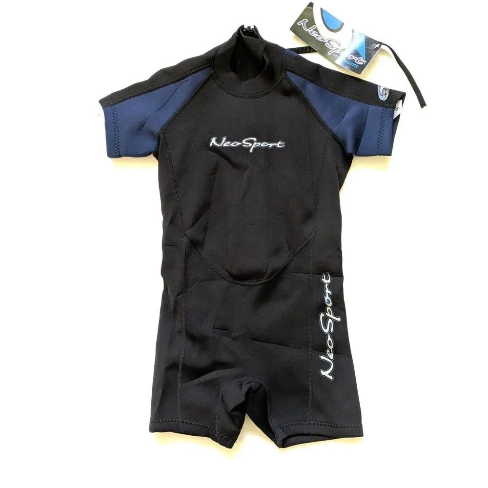 NEOSPORT 2mm Shorty Back Blue Zip Wetsuit Kids 6 NWT Swim Dive Watersports Beach